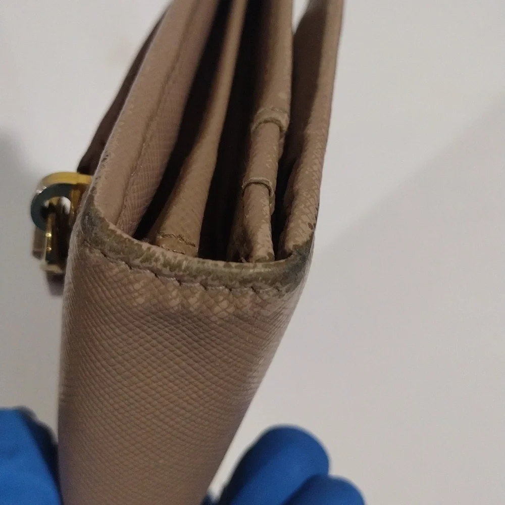 PRADA Wallet 7.5"x3.25" Tan Saffiano Leather Long Flap Snap Closure - Authentic - Picture 7 of 14